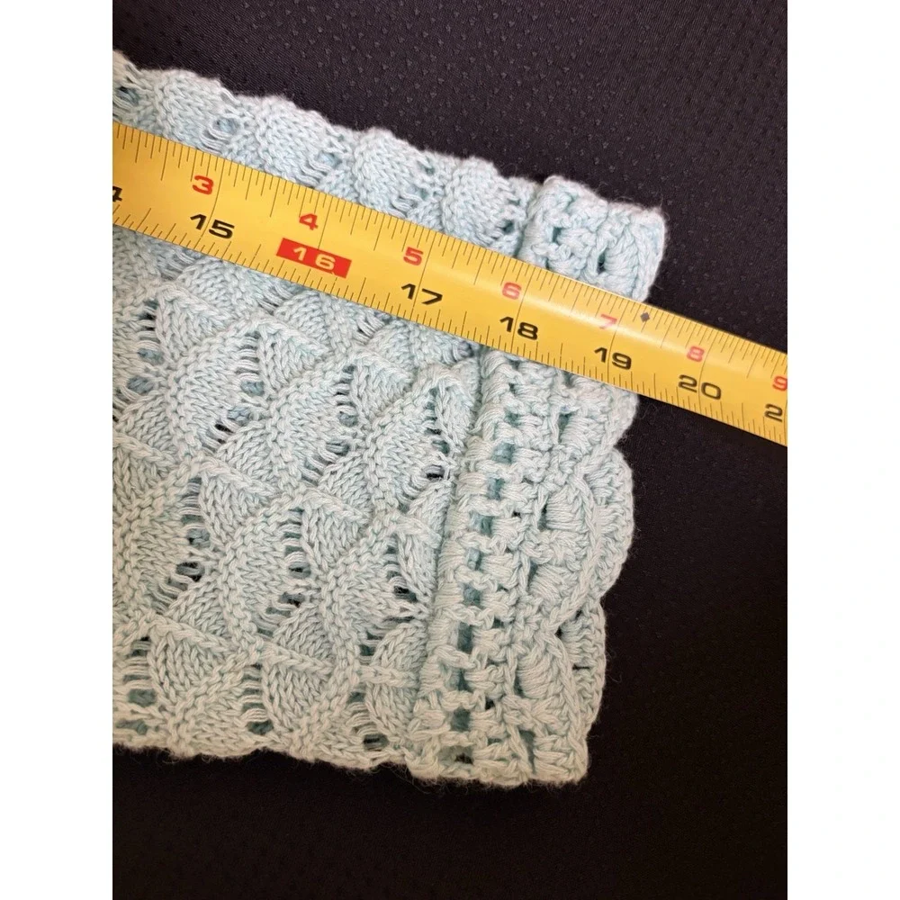 Isaac Mizrahi Aqua Crochet Knit Open Cardigan Sweater Sz L Cotton Blend Coastal